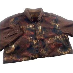 Legendary Whitetails Men's Long Sleeve Brown Deer Print Button Shirt Sz Lg